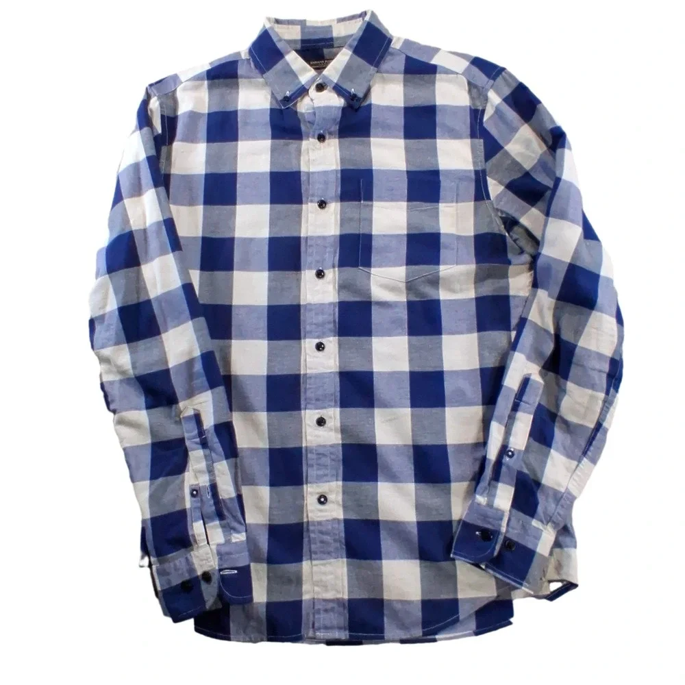 Banana Republic Flannel Shirt Mens Small Blue Buffalo Check Slim Fit Button Down